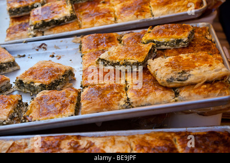 Spinach Pie at the Feast of San Gennaro Festival in Little Italy in New York City Stock Photo