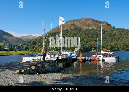 Boats on Ullswater, at Glenridding Sailing Club, Lake District National Park, Cumbria, England UK Stock Photo