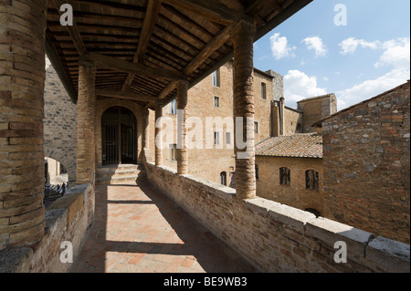 Upper balcony in the Palazzo del Popolo (or Palazzo Comunale), San Gimignano, Tuscany, Italy Stock Photo