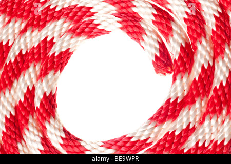 red and white nylon rope isolated on a pure white background Stock Photo