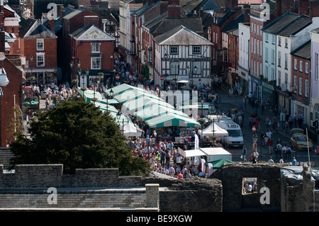 Ludlow Food Festival seen from Ludlow Castle, Shropshire UK Stock Photo