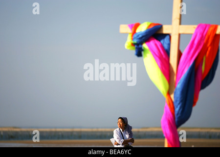 Arcachon Bay (33): 'Croisière de la Foi' pilgrimage at the Arguin Sandbank Stock Photo
