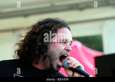 Lead singer Nick Taylor-Stokes of band Vallenbrosa performing live at Butserfest 2009, Queen Elizabeth Country Park... Stock Photo