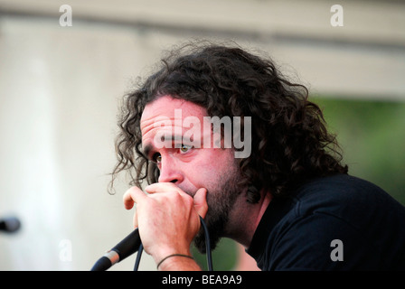 Lead singer Nick Taylor-Stokes of band Vallenbrosa performing live at Butserfest 2009, Queen Elizabeth Country Park... Stock Photo