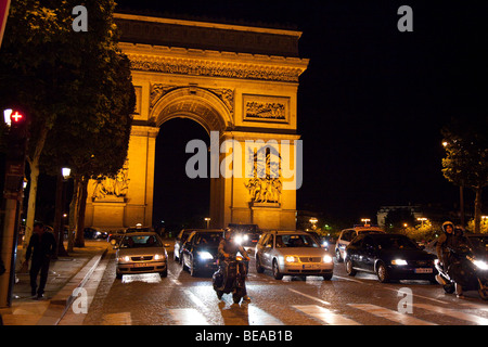 Arc de Triomphe and the Champs Elysee at night in Paris. Stock Photo
