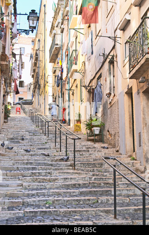 steep steps, calcada da bica grande bairro alto lisbon portugal Stock Photo