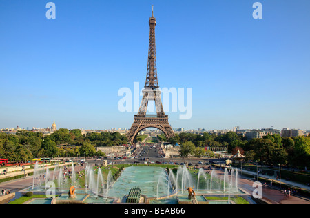 Eiffel Tower Paris and Trocadero Gardens, France Stock Photo