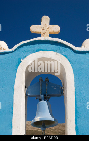 Orthodox blue church belltower on the island of Paros, Greece Stock Photo