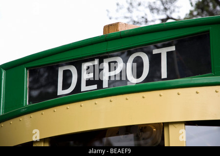 A tram with the word DEPOT written on it Stock Photo