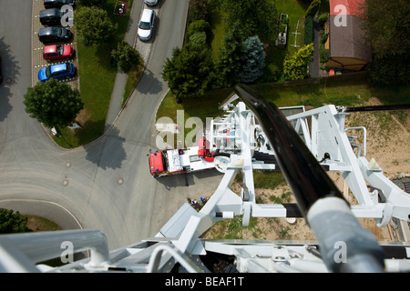 View from the top of fire engine ladder Stock Photo