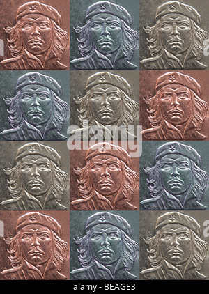 Original high resolution collage of Che Guevarra in shades of metallic red, blue and silver. By Jamie Marshall. Large format. Stock Photo