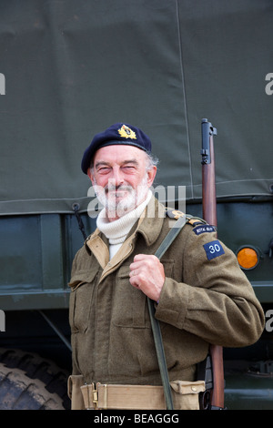 1940 Wartime World War II,Second World War,WWII,WW2 army man. Bearded British Soldier re-enactor in Military Uniform with Lee Enfield Rifle, Southport