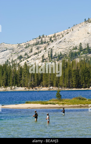 Fishing in Tenaya Lake Yosemite National Park, California. Stock Photo