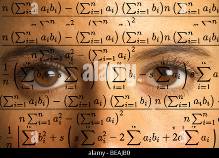electronic circuit equation composited on eyes engineer Stock Photo