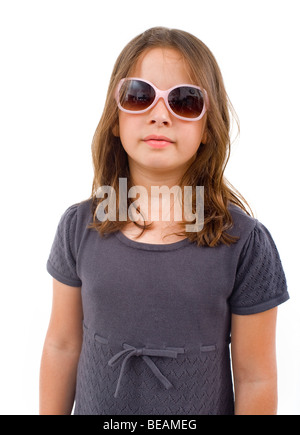 girl with pink sunglasses isolated on white Stock Photo