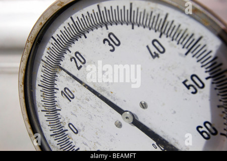 thermometer on fermentation vat Bodegas Vinas Zamoranas, DO Tierra del Vino de Zamora, Coreses spain castile and leon Stock Photo