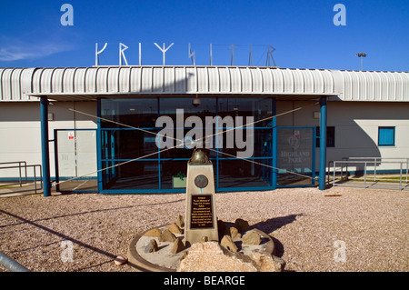 dh  KIRKWALL AIRPORT ORKNEY Aircraft monument statue at entrance to Kirkwall Airport terminal building islands scotland Stock Photo
