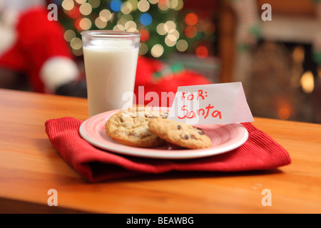 Milk and cookies for Santa Claus Stock Photo