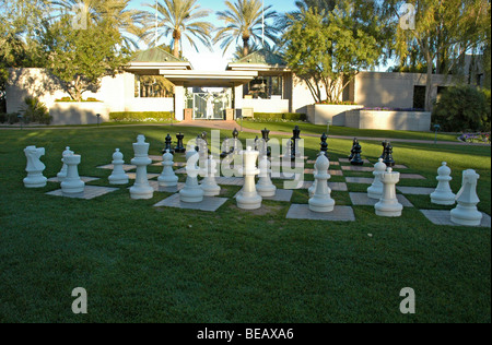 Oversize chess pieces on the lawn of the Arizona Biltmore Hotel in Phoenix, Arizona, USA Stock Photo