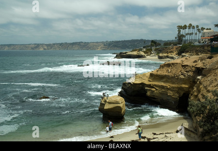 A view of La Jolla Cove from the Children's Pool on the Pacific Ocean near San Diego Stock Photo