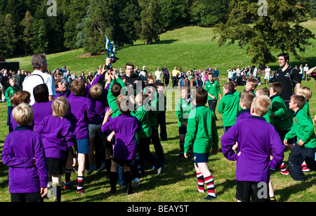 Re-enactment of the traditional 'Carterhaugh Ba Game' at Bowhill House, Selkirk, Scotland - a Homecoming 2009 Event Stock Photo