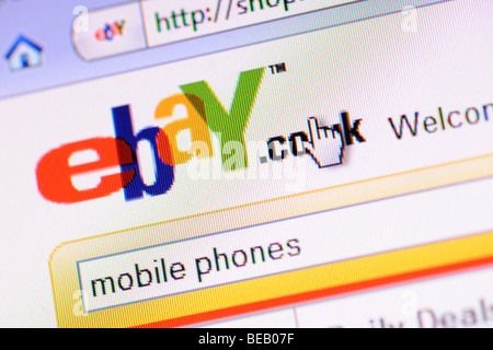 Macro screenshot of the Ebay online auction and shopping website Stock Photo