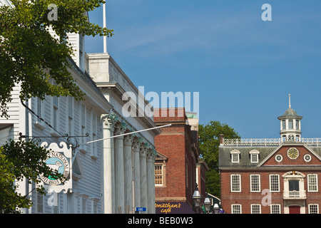 The BankNewport building & Georgian brick Old Colony House (1741) on historic Washington Square in Newport, Rhode Island, U.S.A. Stock Photo