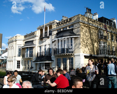 People enjoy an afternoon break at Trafalgar Tavern, Greenwich, one of London's oldest and most famous pubs. London, UK. Stock Photo