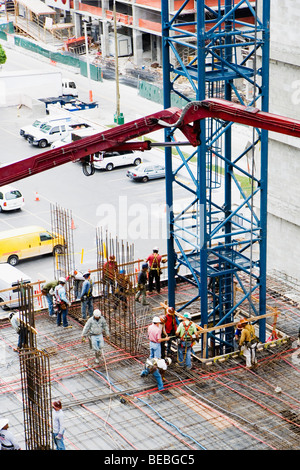 High angle view of construction workers working at a construction site Stock Photo