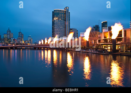 Melbourne's Crown Casino Tower from across the Yarra River. Stock Photo
