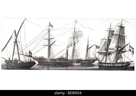 spanish gun boat swedish brig of war french steam frigate Stock Photo