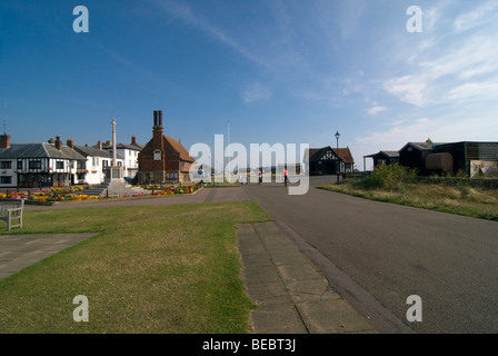 Landscape view of Aldeburgh Moot Hall and the Market Cross in front of it. Stock Photo