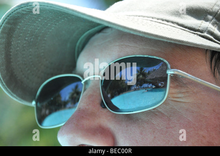 Reflection in Sunglasses of man
