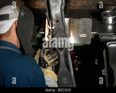 Close-up of a welder welding in a workshop Stock Photo