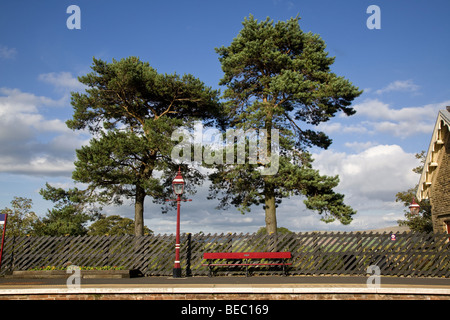 Platform at Kirkby Stephen railway station, on the Settle-Carlisle line, Cumbria, England, UK Stock Photo