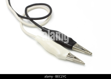 Black and white electrical clips on white background Stock Photo