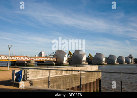 Thames Barrier in Woolwich on sunny day, London England UK Stock Photo