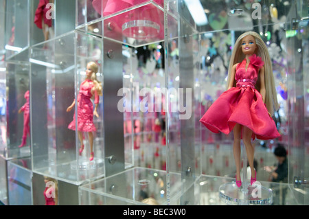 Hundreds of Barbie dolls are on display in the world's largest Barbie store, the flagship in Shanghai China. Stock Photo