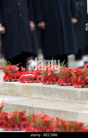 Poppy wreaths on the Cenotaph on Remembrance Day 2006 in London Stock ...