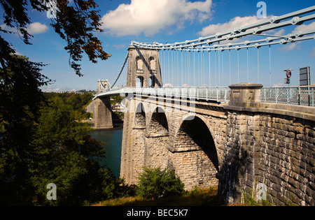 Menai Suspension Bridge, Bangor, Wales, UK Stock Photo
