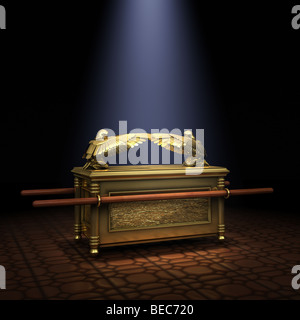 Ark of the Covenant inside the Holy of Holies illuminated with a shaft of light from above Stock Photo