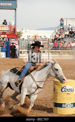 Cowgirls perform at the 84th Annual Tucson Rodeo, also know as Fiesta De Los Vaqueros, in Tucson, Arizona, USA. Stock Photo