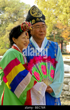 Korean man and woman in traditional dress, South Korea Stock Photo