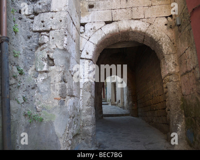 The old town of Sorrento going down into the original fishing harbour of Marina Grande in Sorrento Stock Photo