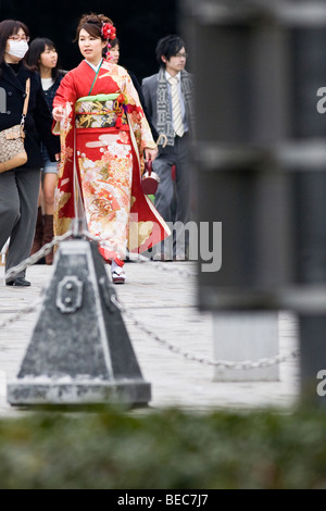 Portrait a young woman in a kimono in Harajuku, Tokyo, Japan Stock Photo