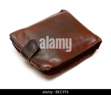 old brown leather purse isolated on white Stock Photo