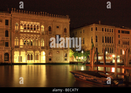 Palazzo Ca' d'Oro at night, Venice, Italy Stock Photo