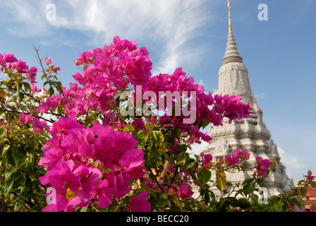 Silver Pagoda with Chedi of King Norodrom, Phnom Penh, Cambodia Stock Photo