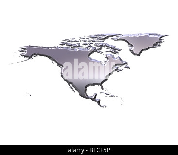 North America 3d silver map Stock Photo