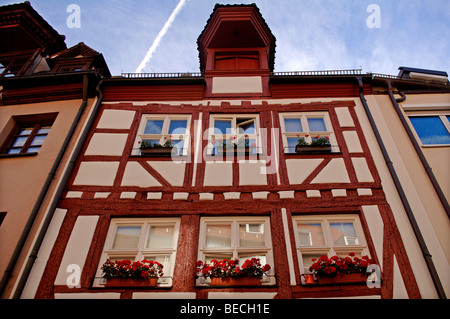 Facade of an old half-timber house with 'crane house', Nuremberg, Middle Franconia, Bavaria, Germany, Europe Stock Photo